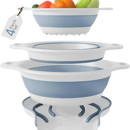 🔥 50% OFF 🥗 3-Piece Collapsible Colander Set with Self-Draining Base