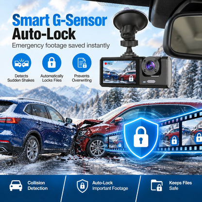 Upgraded 360° Protection Dash Cam: Triple-Lens 1080P Front • Cabin • Rear – Never Drive Blind Again! 🚗🛡️