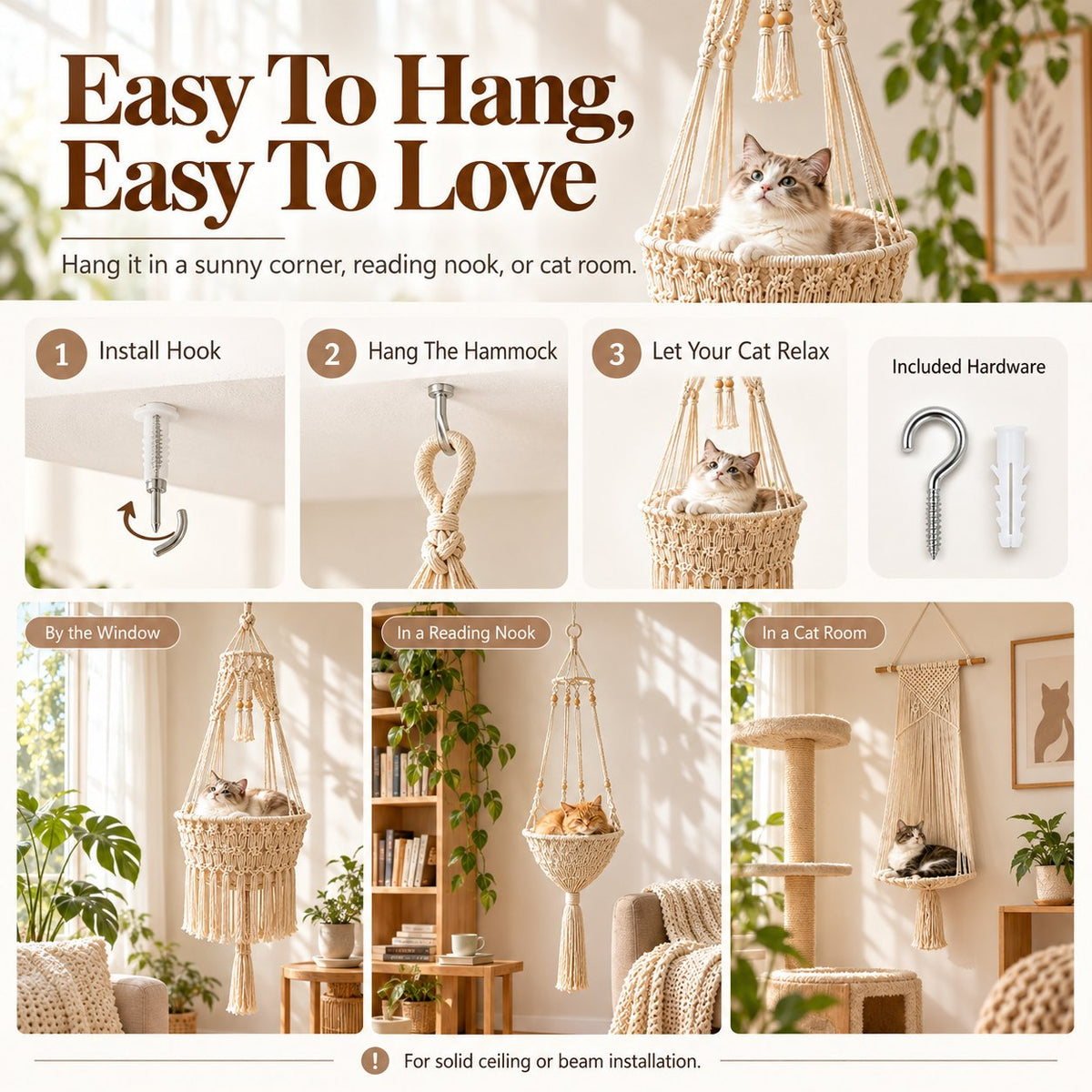 🔥 50% OFF Boho Macrame Cat Hammock 🐱 Cozy Hanging Bed for Cats
