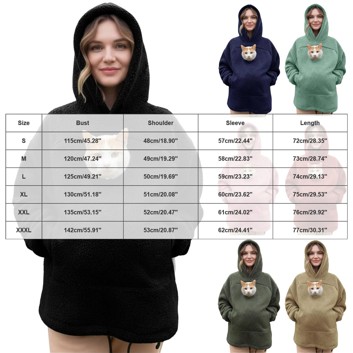 Hoodie With Dog&Cat Pouch Fleece Casual Oversized Sweatshirt