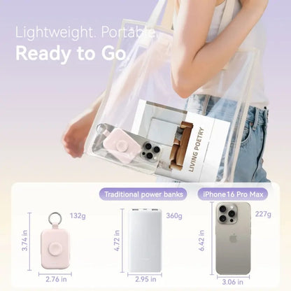🔋5000mAh Portable Power Bank with Built-in Cables – 3-in-1 Travel Keychain Charger for iPhone, Apple Watch & AirPods, Compact Fast Charging Battery Pack