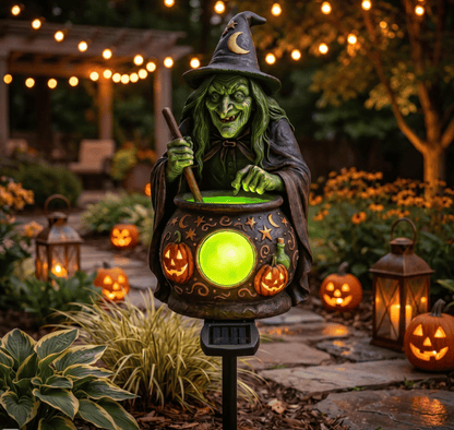 🔥Last Day 50% OFF – 🧙‍♀️✨Halloween Solar Witch Cauldron Garden Stake Light