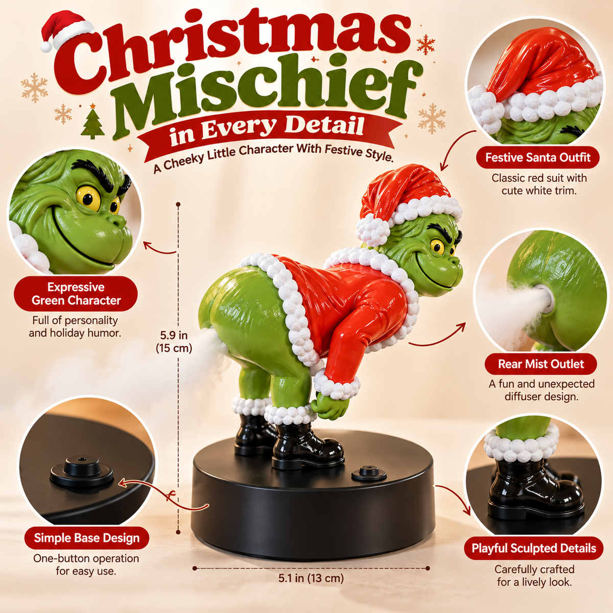 😂  Funny Christmas Mist Diffuser – Grinch-Inspired Holiday Decor🎄