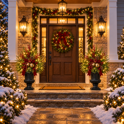 24-Inch Pre-Lit Artificial Christmas Evergreen Urn Filler with Berries, Pinecones & Vintage Bells