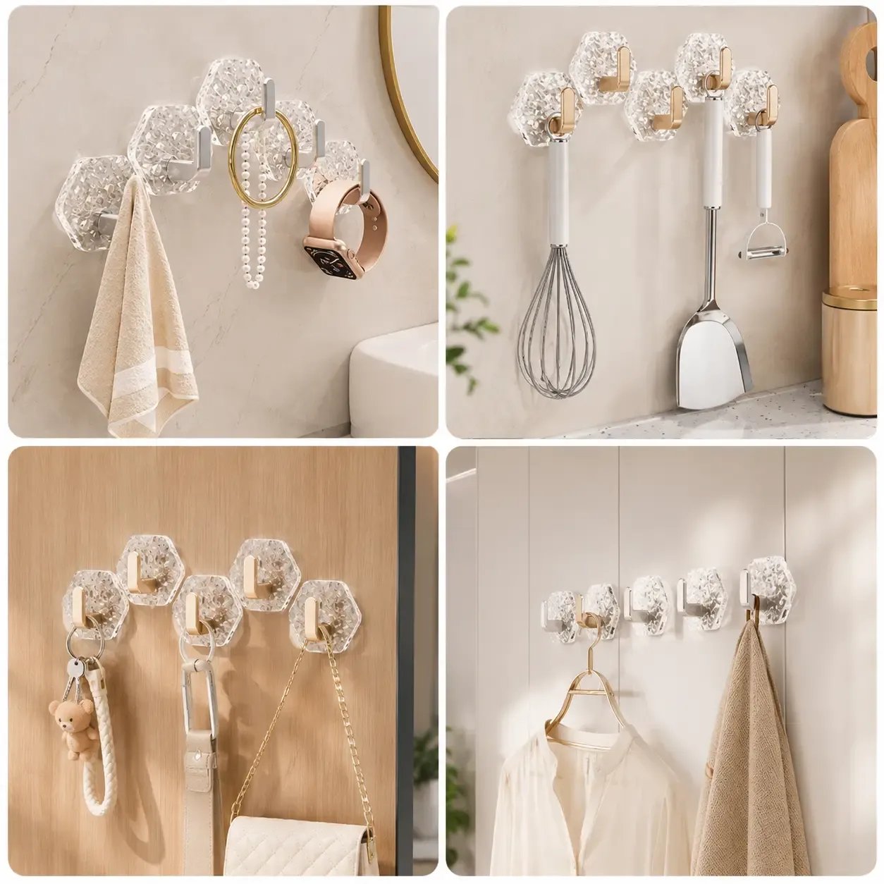 🔥 50% OFF Heavy-Duty Self-Adhesive Hooks ⚡ No-Drill Hexagonal Wall Hangers