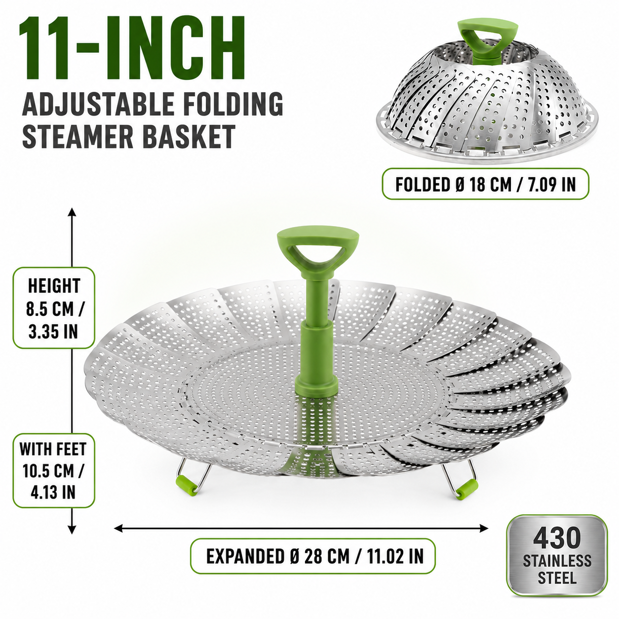 🥦 48% OFF 3-in-1 Adjustable Folding Steamer Basket ✨ Steam, Rinse & Serve with Ease