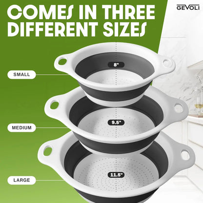 🔥 50% OFF 🥗 3-Piece Collapsible Colander Set with Self-Draining Base