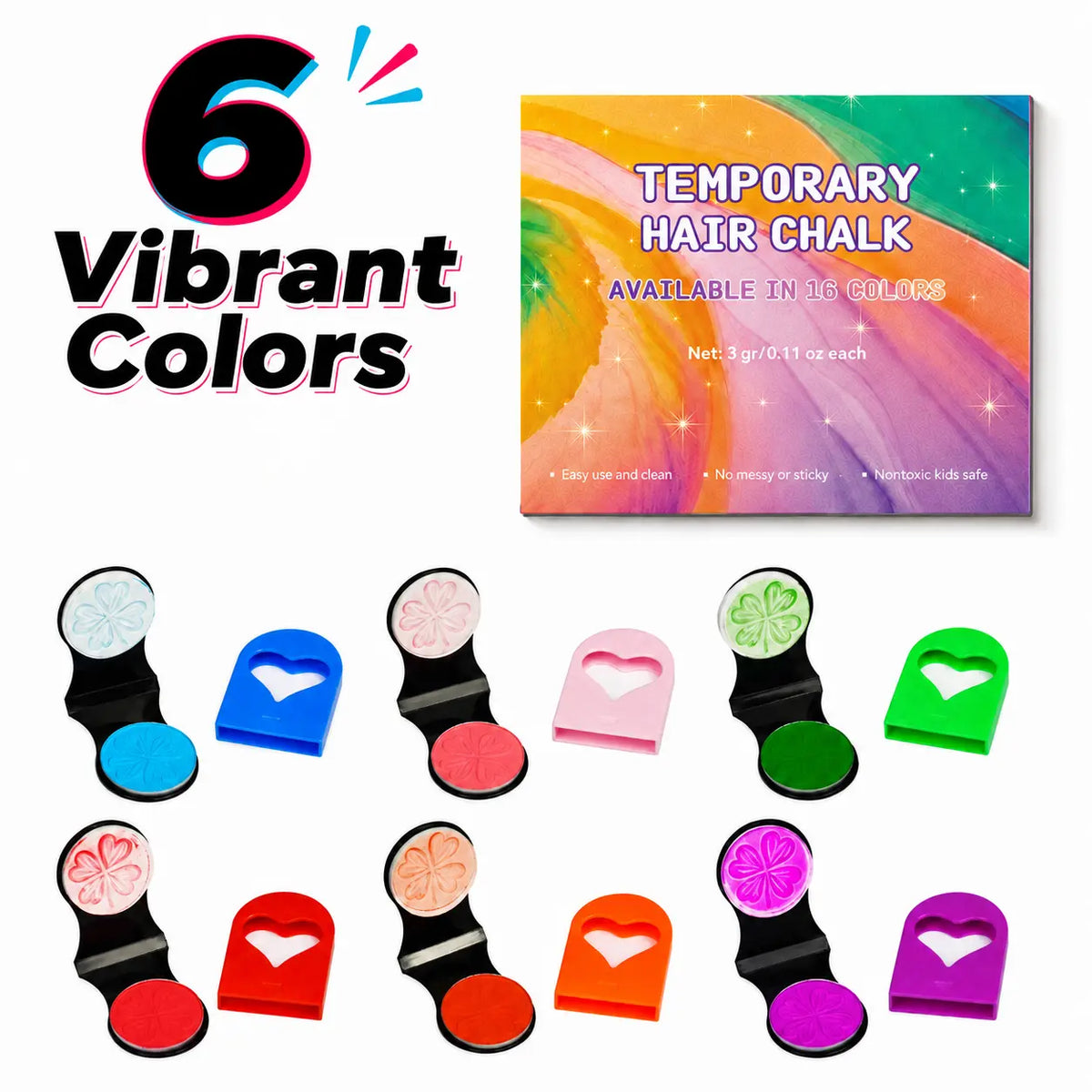 🌈 61% OFF 6/12PCS Temporary Hair Chalk Clips – Instant Washable Color, No Bleach Needed