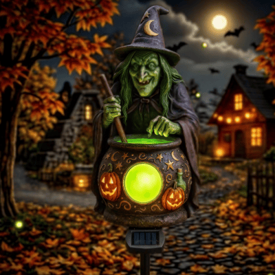 🔥Last Day 50% OFF – 🧙‍♀️✨Halloween Solar Witch Cauldron Garden Stake Light