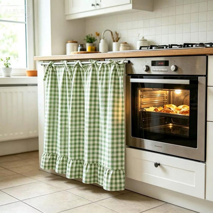 ✨2026 Farmhouse-Style Stove Curtain, Gingham Grid Ruffle-Edge Tier Curtains