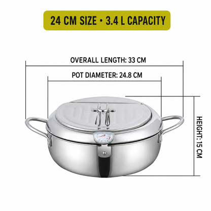 🍤 304 Stainless Steel Japanese Tempura Fryer Pot – Mini Deep Frying Pan with Thermometer & Oil Drain Rack