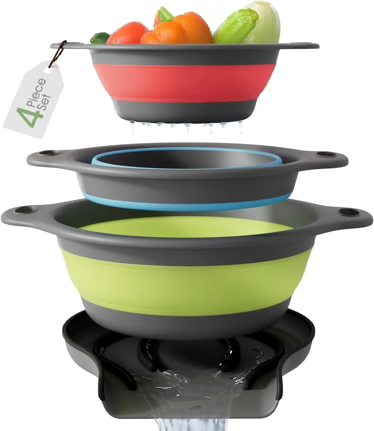 🔥 50% OFF 🥗 3-Piece Collapsible Colander Set with Self-Draining Base