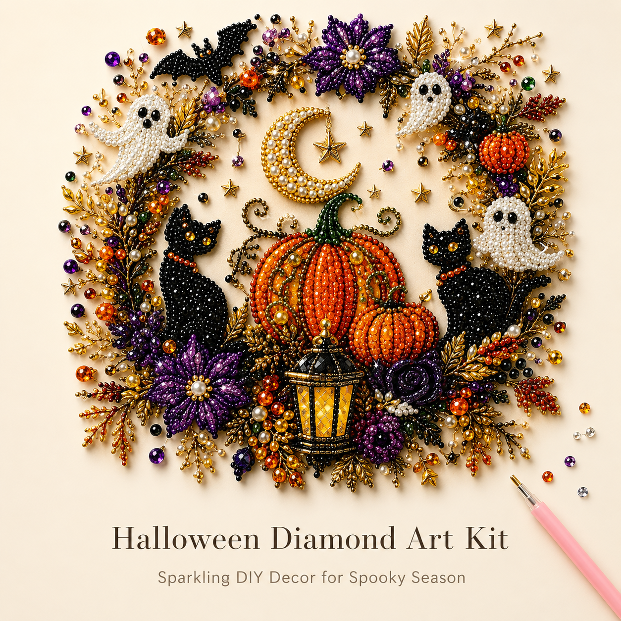 Halloween Ghost Diamond Painting Kit – Pumpkin Cat DIY Home Decor