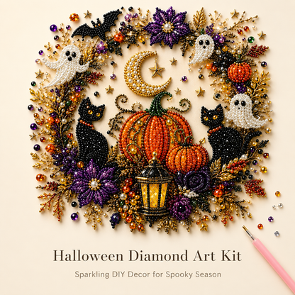 Halloween Ghost Diamond Painting Kit – Pumpkin Cat DIY Home Decor