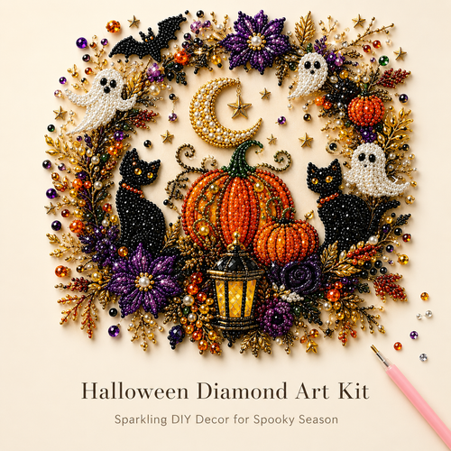 Halloween Ghost Diamond Painting Kit – Pumpkin Cat DIY Home Decor