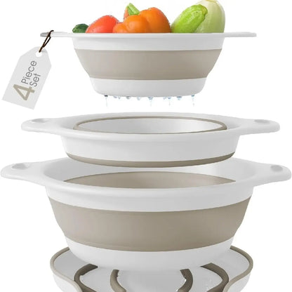 🔥 50% OFF 🥗 3-Piece Collapsible Colander Set with Self-Draining Base