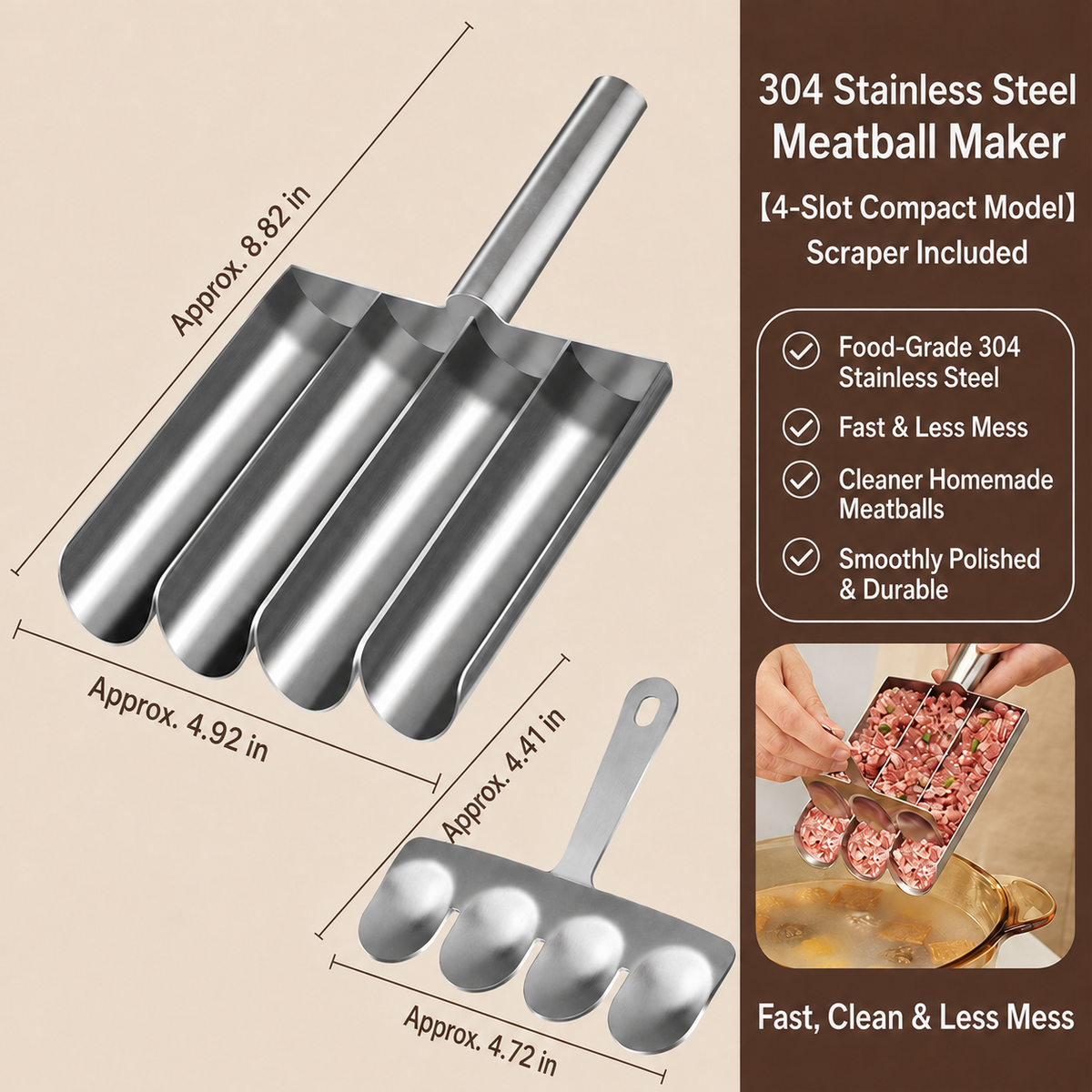 🍖 Stainless Steel Meatball Maker – Perfectly Shaped Meatballs in Seconds