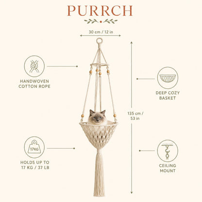 🔥 50% OFF Boho Macrame Cat Hammock 🐱 Cozy Hanging Bed for Cats