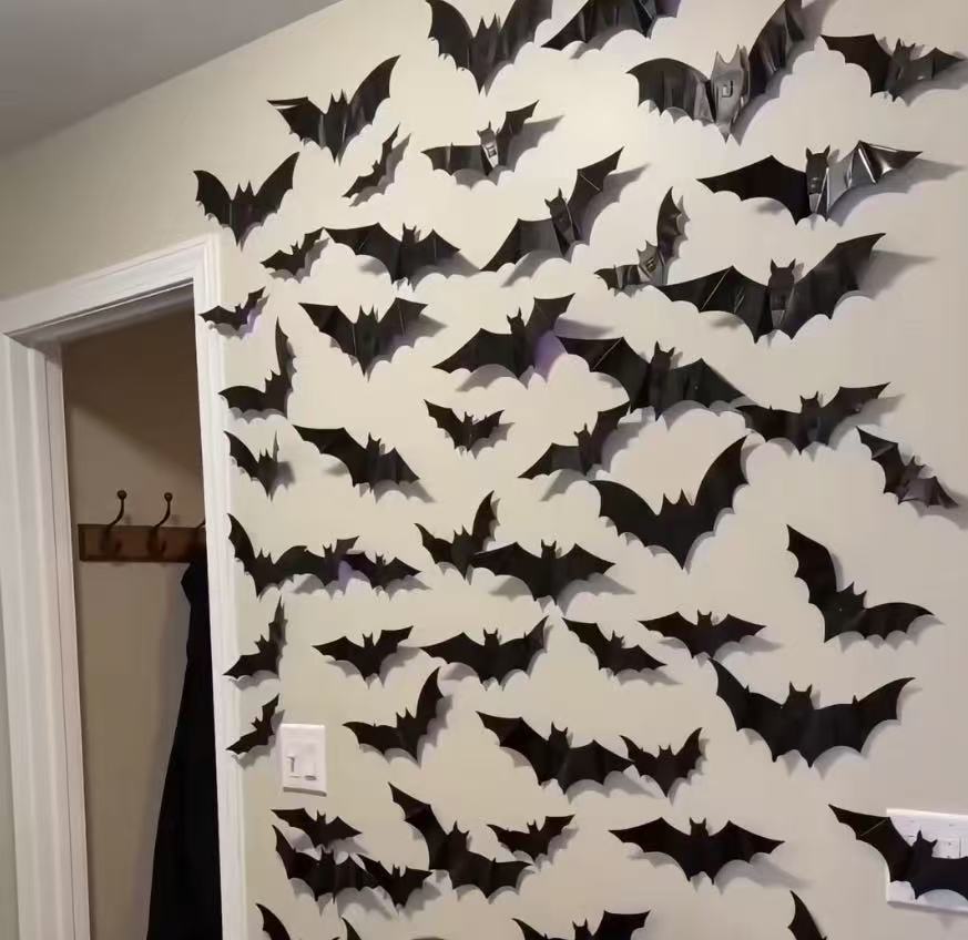 Halloween LED Bat Wall Decor – 3D Glitter Flying Bat Stickers for Spooky Party, Room & Window Decorations