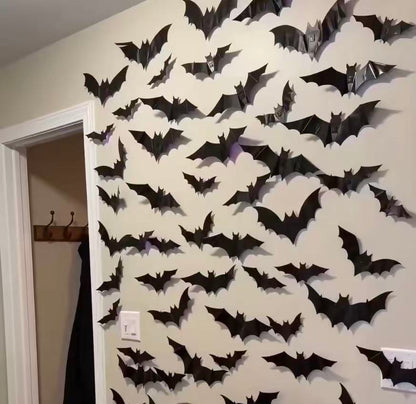 Halloween LED Bat Wall Decor – 3D Glitter Flying Bat Stickers for Spooky Party, Room & Window Decorations