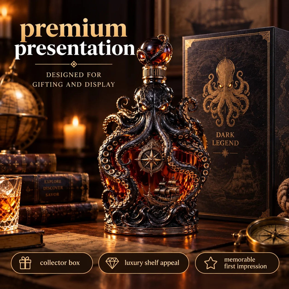🐙 Mythic Kraken Whiskey Decanter with Sculpted Tentacles & Collector's Gift Box ⚓