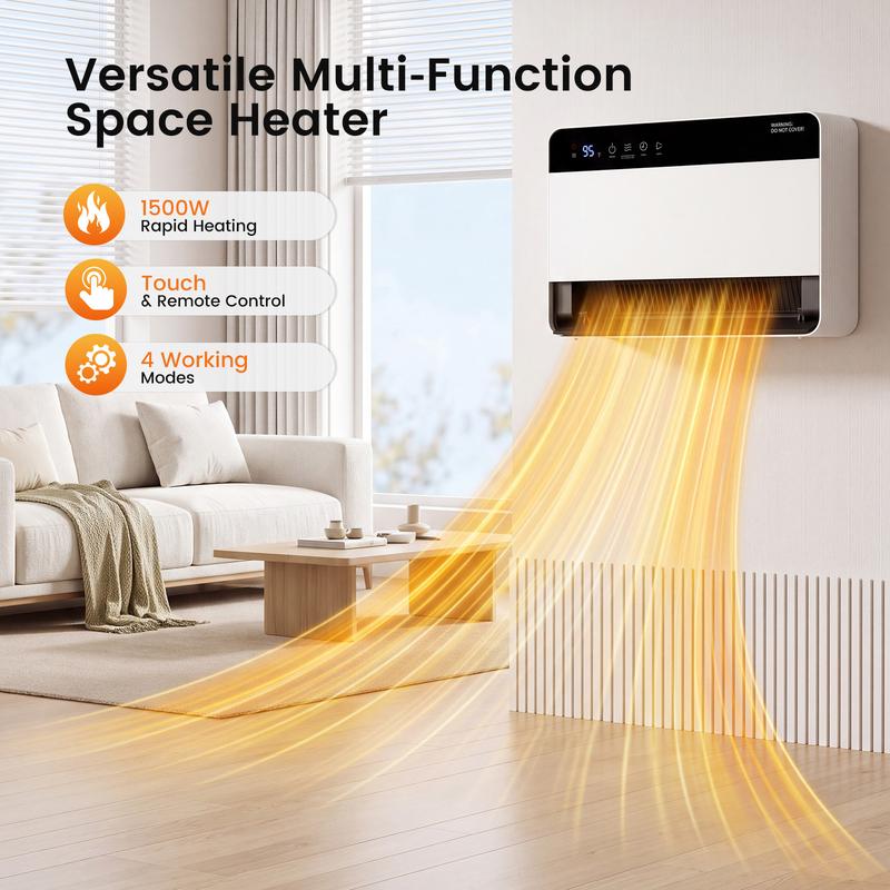 🔥 1500W Wall-Mounted Electric Heater 🏠 60° Swing & Remote Control