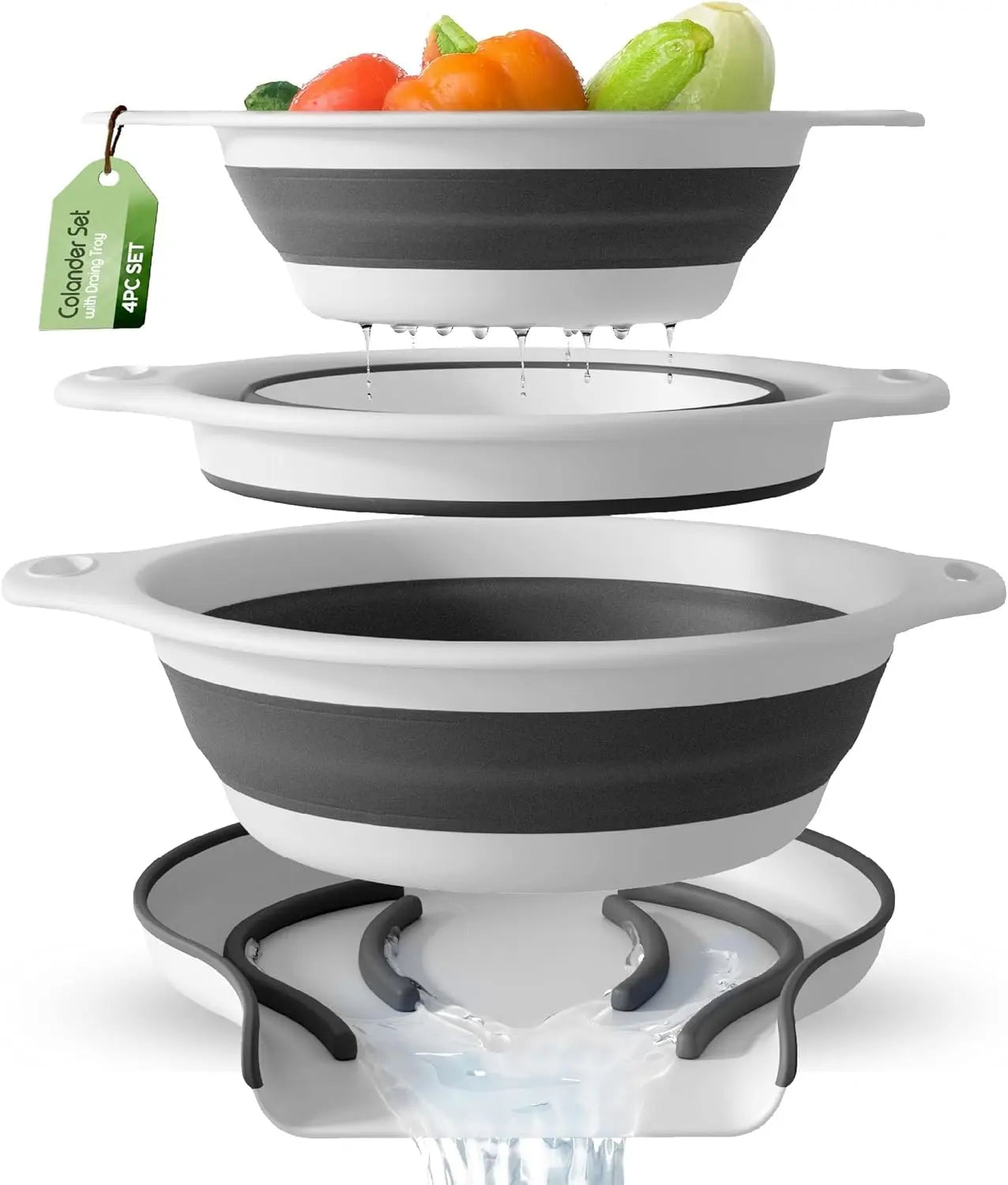 🔥 50% OFF 🥗 3-Piece Collapsible Colander Set with Self-Draining Base