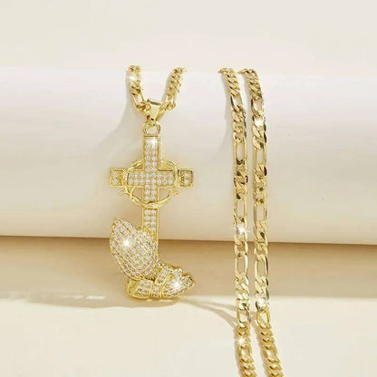 Cross & Prayer Hands Pendant Necklace
