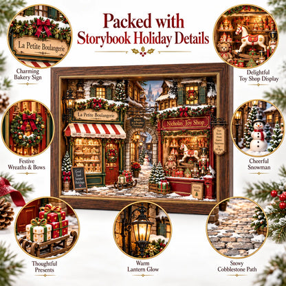 🎄 Old World Christmas 3D Wooden Shadow Box Snowy Village Holiday Keepsake Decor 🎁