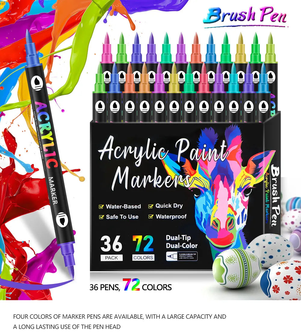 Dual Tip Acrylic Paint Pen Marker - 24/48/72/120Colors