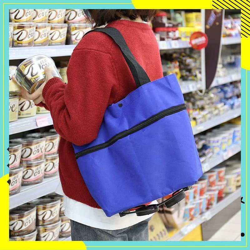 Shopping bag with wheels, foldable small trolley for groceries, portable, large-capacity women's bag for home use