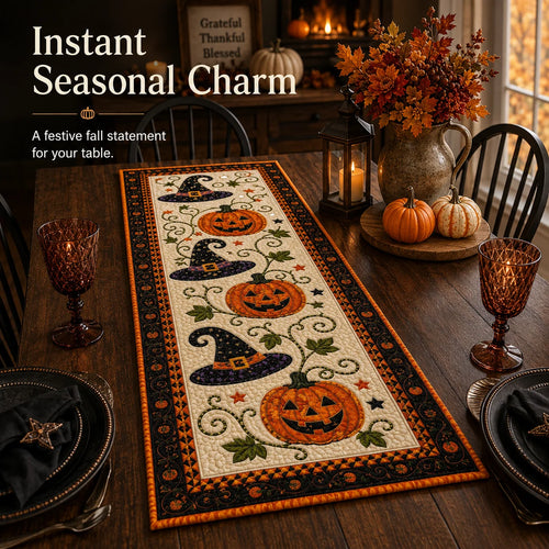 2-in-1 Halloween & Fall🎃🍂 Autumn Spell Quilted Table Runner