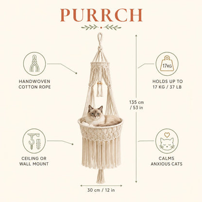 🔥 50% OFF Boho Macrame Cat Hammock 🐱 Cozy Hanging Bed for Cats