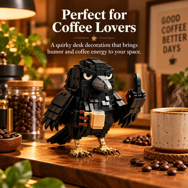 ☕ Sarcastic Coffee Crow Building Set – Funny Crow Desk Decor & Unique Gift for Coffee Lovers 🐦‍⬛