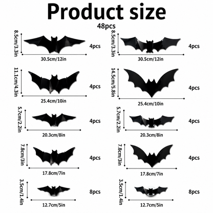 Halloween LED Bat Wall Decor – 3D Glitter Flying Bat Stickers for Spooky Party, Room & Window Decorations