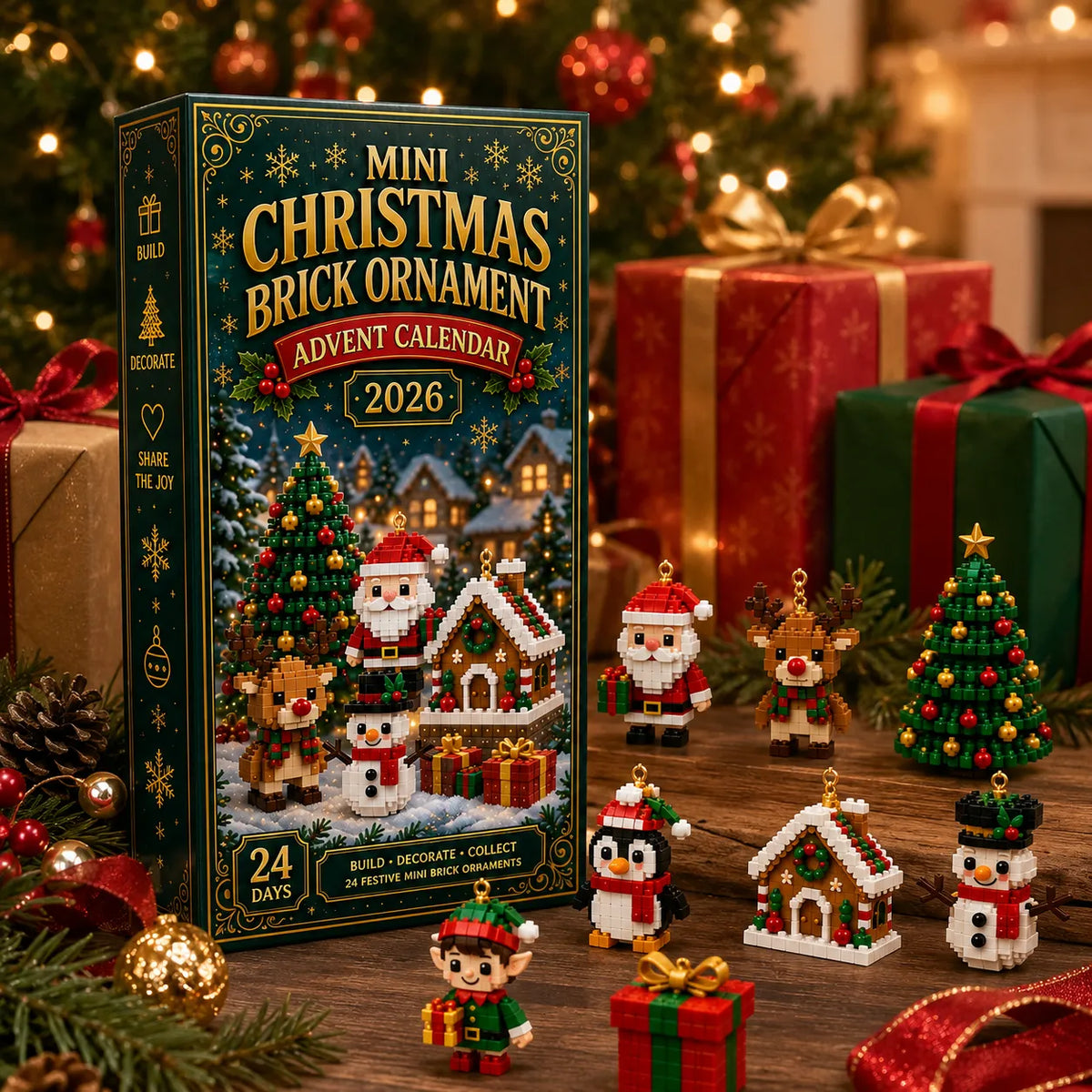 🎄 24-Day Christmas Mini Brick Ornament Advent Calendar – Build, Hang & Countdown