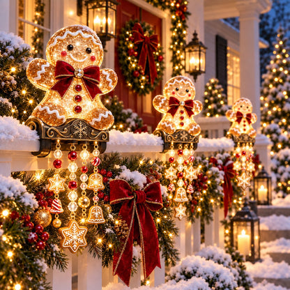 ✨ Lighted Christmas Porch Railing Hanging Characters with Cascading LED Ornaments 🎄