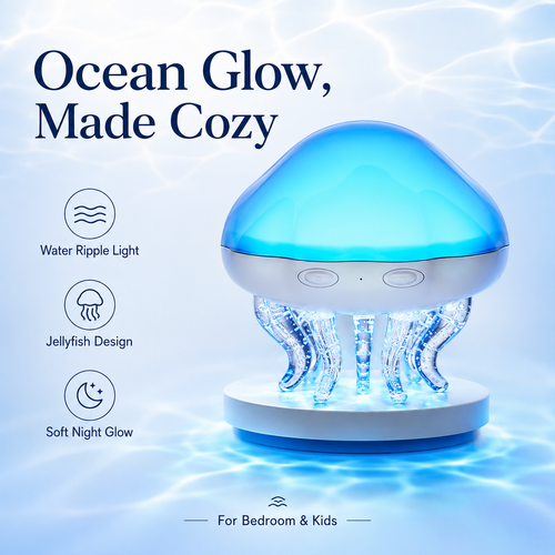 Jellyfish Ocean Wave Projector Lamp – Water Ripple Night Light for Bedroom & Kids