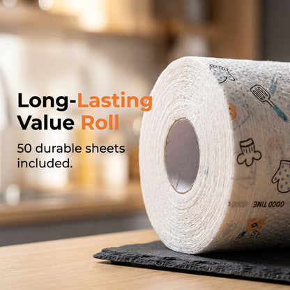 🔥 50% OFF 50-Sheet Cleaning Cloth Roll 🧽 Wipe, Wash & Reuse