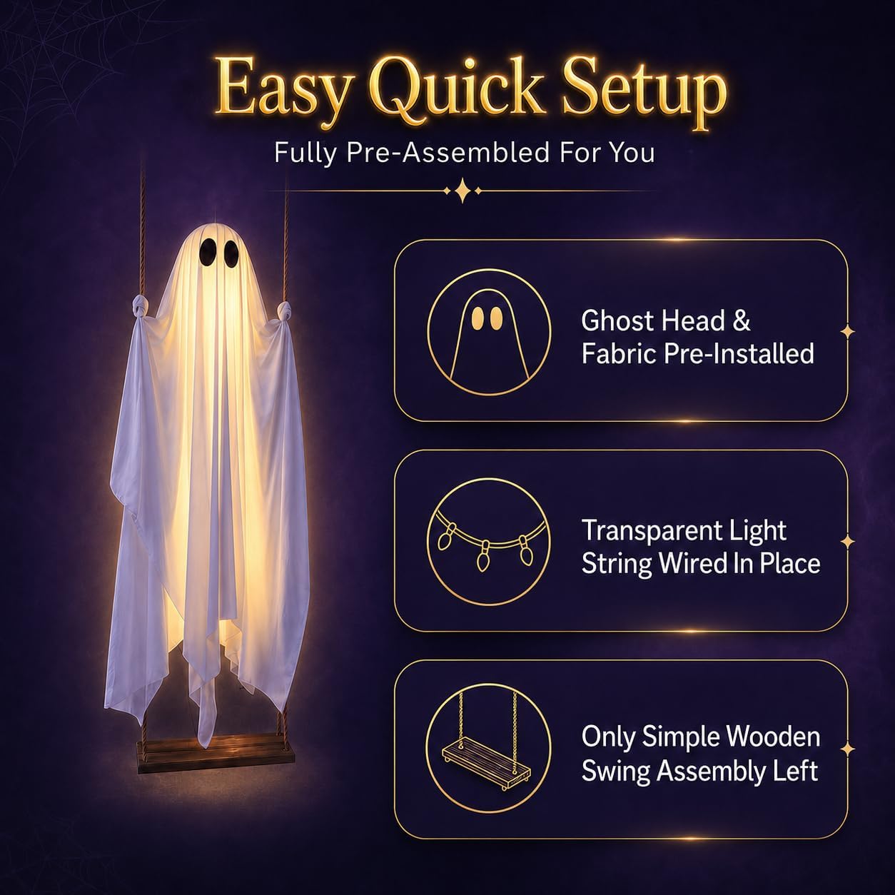 👻Halloween Decorations Outdoor - 5FT Large Hanging Ghost Swing with Remote Control