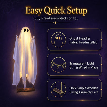👻Halloween Decorations Outdoor - 5FT Large Hanging Ghost Swing with Remote Control