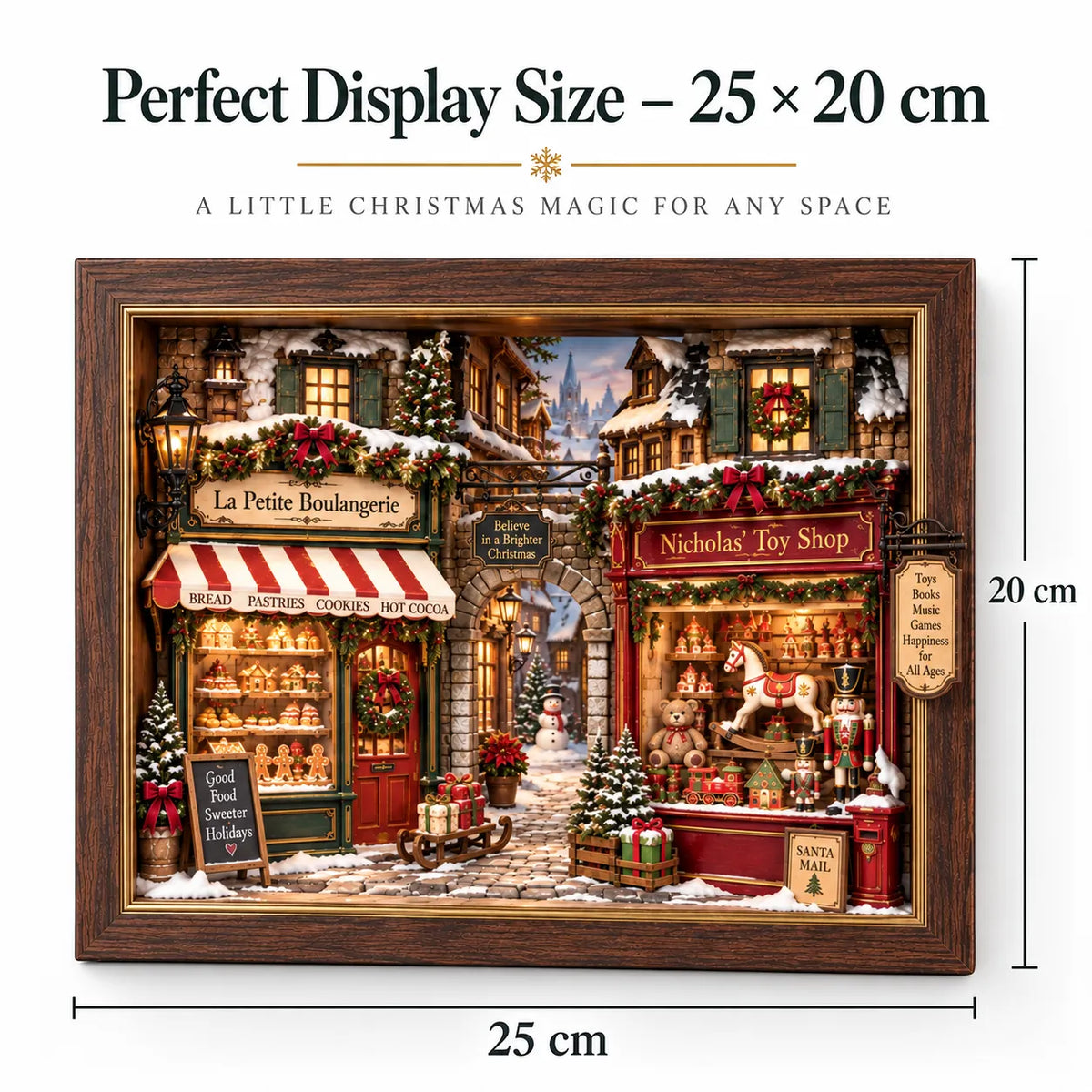 🎄 Old World Christmas 3D Wooden Shadow Box Snowy Village Holiday Keepsake Decor 🎁
