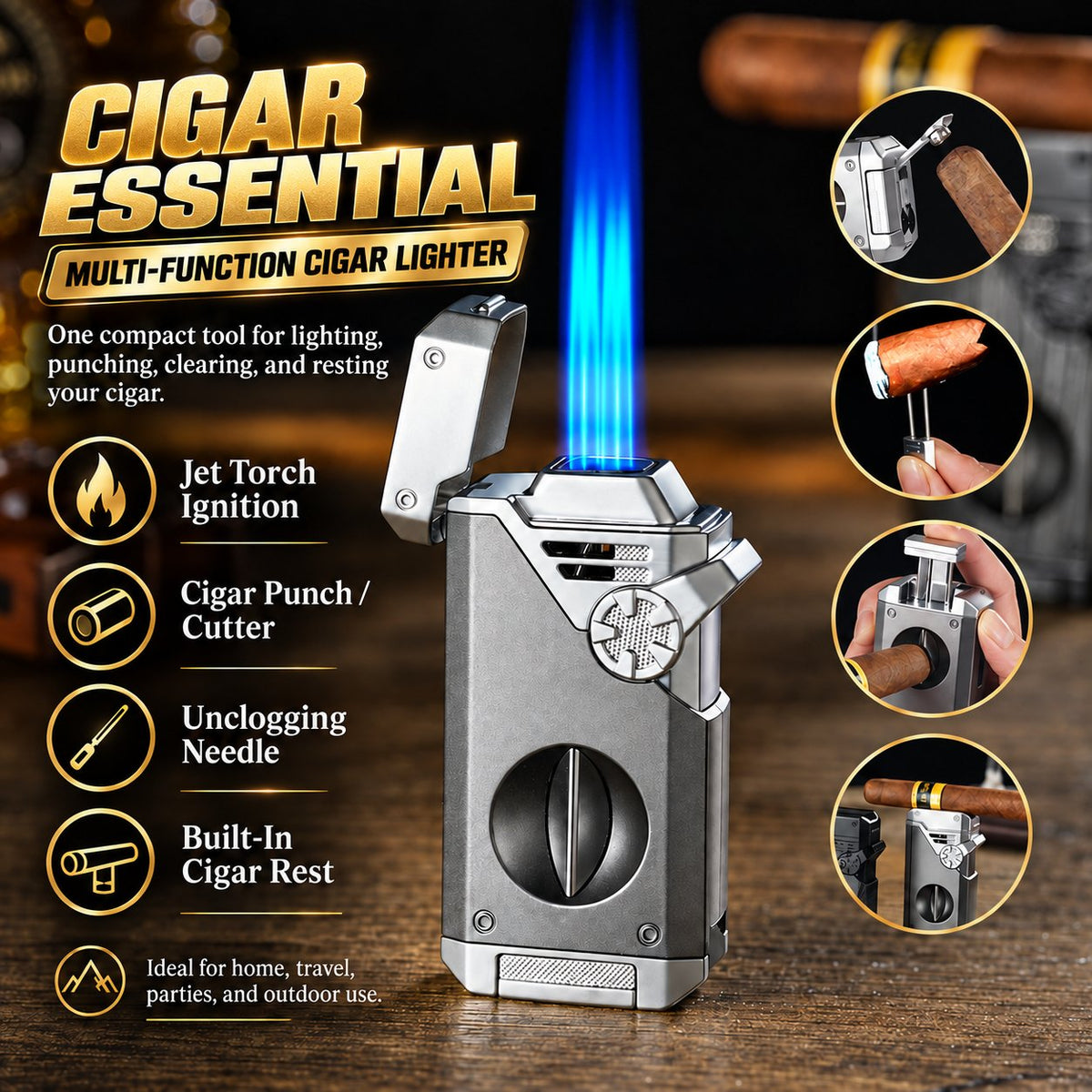💯 Multifunctional Quad-Flame Lighter – Windproof & Refillable Butane Lighter