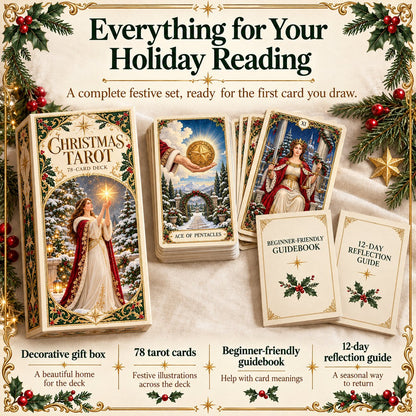Last Day 49% OFF🎉-🔮  Complete 78-Card Christmas Holiday Tarot Deck with Guidebook & Gift Box 🎄
