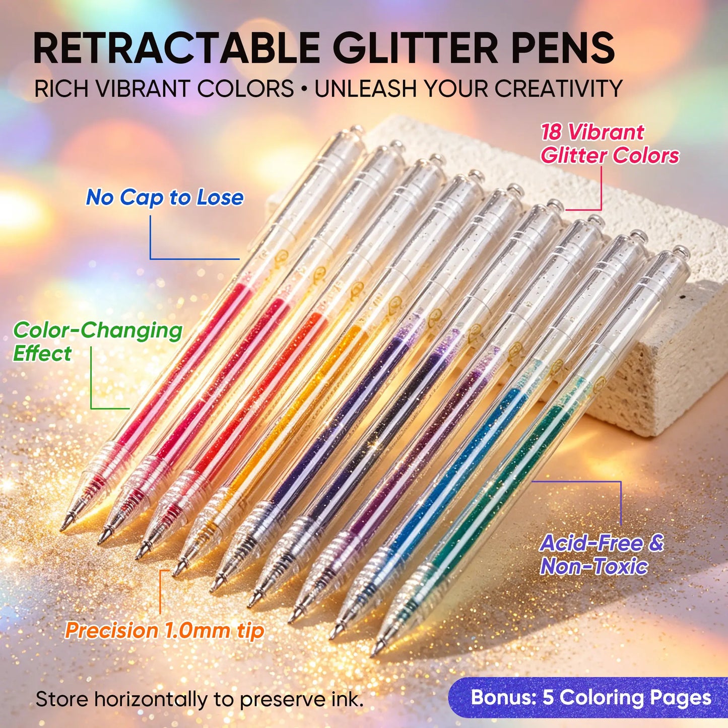 Finenolo Glitter Gel  Retractable 1.0mm Sparkle Set