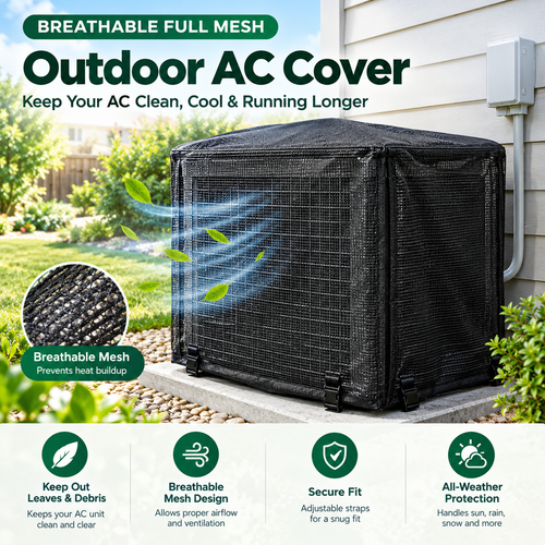 ⏳ Last day 49% OFF -❄️ Heavy-Duty Full-Mesh AC Condenser Cover for Fallen Leaves & Debris Protection