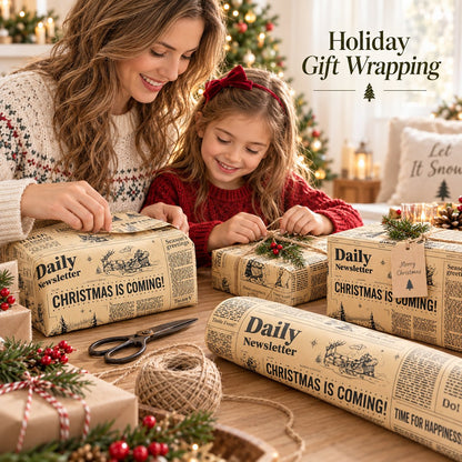 📰 Vintage Newspaper Christmas Kraft Wrapping Paper Mini Roll for Gifts & DIY 🎄
