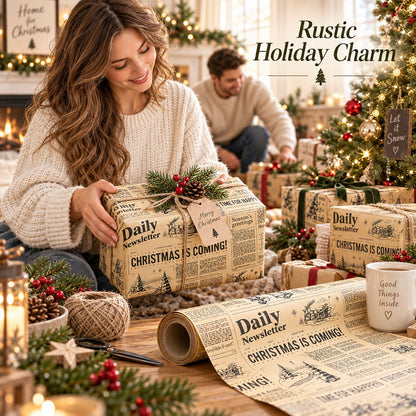 📰 Vintage Newspaper Christmas Kraft Wrapping Paper Mini Roll for Gifts & DIY 🎄