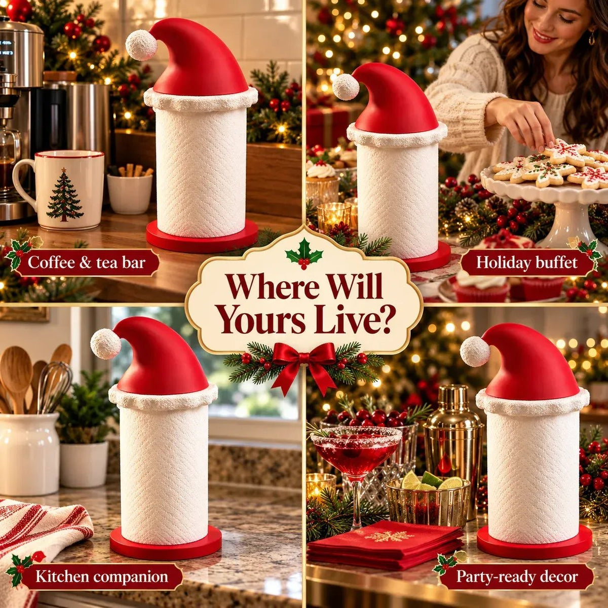 🎅 Santa Hat Paper Towel Holder - Festive Christmas Kitchen Decor 🎄