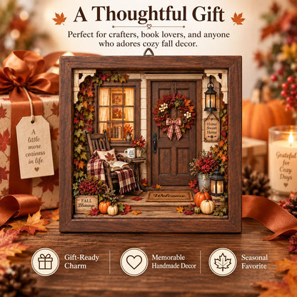 🍂 Autumn Reading Porch DIY 3D Wooden Shadow Box Craft Kit for Fall Decor 📚